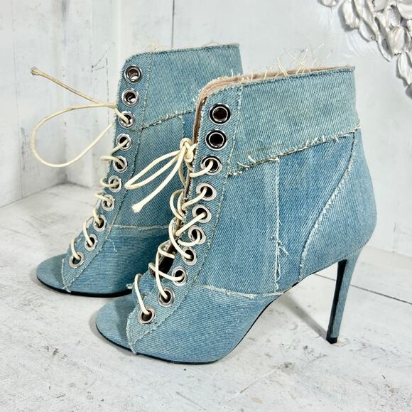 Barbara Bui Denim Lace-Up Open Toe Stilettos Ankle Boots Light Blue Women's 36.5 - Picture 5 of 10
